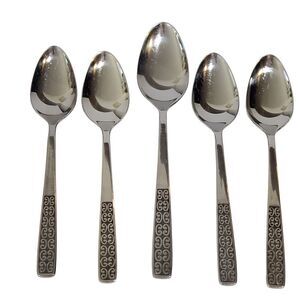 5 International SERENATA Teaspoons Tablespoon Stainless‎ Glossy Black Accent